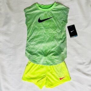 NIKE kids Bundle green muscle T and neon yellow shorts